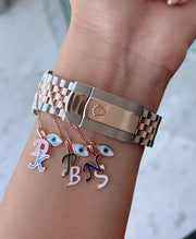 Protection Dual Alphabet and Evil Eye Gold Watch Charm